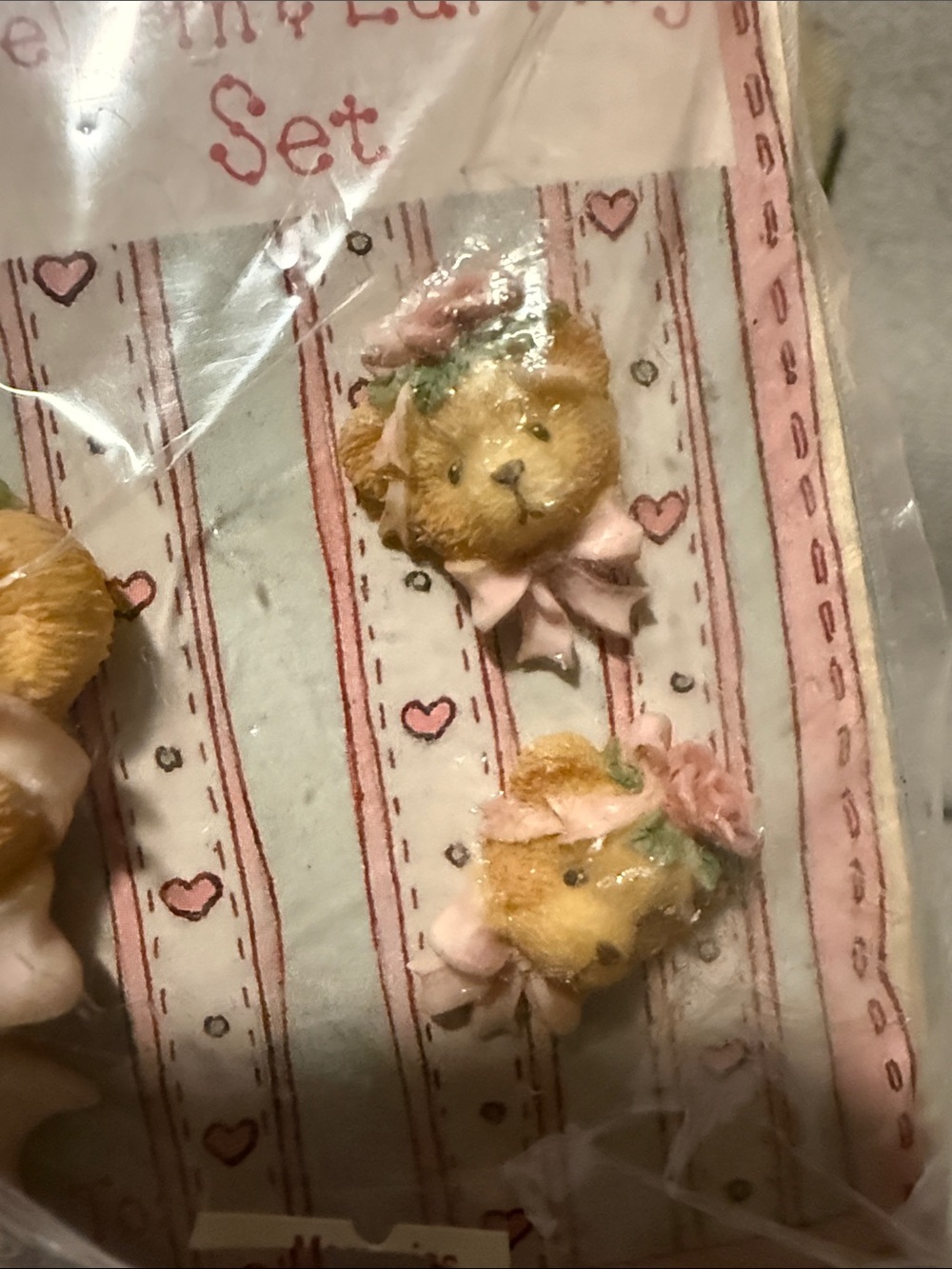 Cherished Teddies Pink Bear Lapel Pin & Earring Set 1995 - Picture 2 of 4